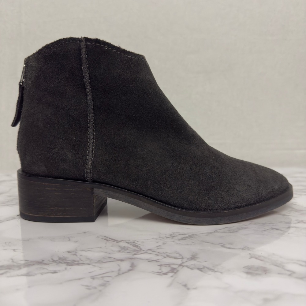Dolce Vita Leather Ankle Boots Charcoal Gray Zip Back Block Heel‎ Women's Size 8